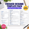 Fresher resume template pack for India with editable one-page A4 CV designs for BTech, BBA, MBA, arts and science graduates