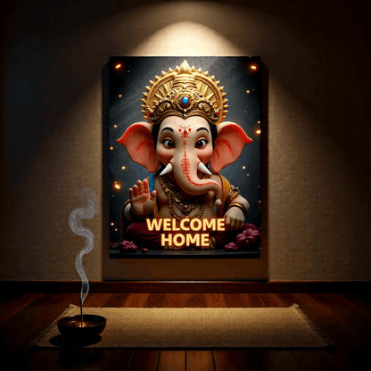 Lord Ganesha Welcome Home Metal Frame