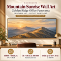 Mountain Sunrise Wall Art Golden Ridge Office Panorama with 10800 by 5400 pixels, 36 by 18 inches at 300 PPI and up to 60 by 30 inches at 180 PPI.