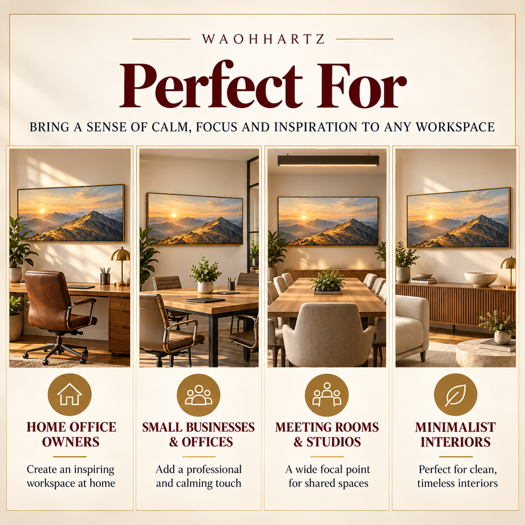 Golden Ridge mountain sunrise panorama shown for home offices, small businesses, meeting rooms and minimalist interiors.