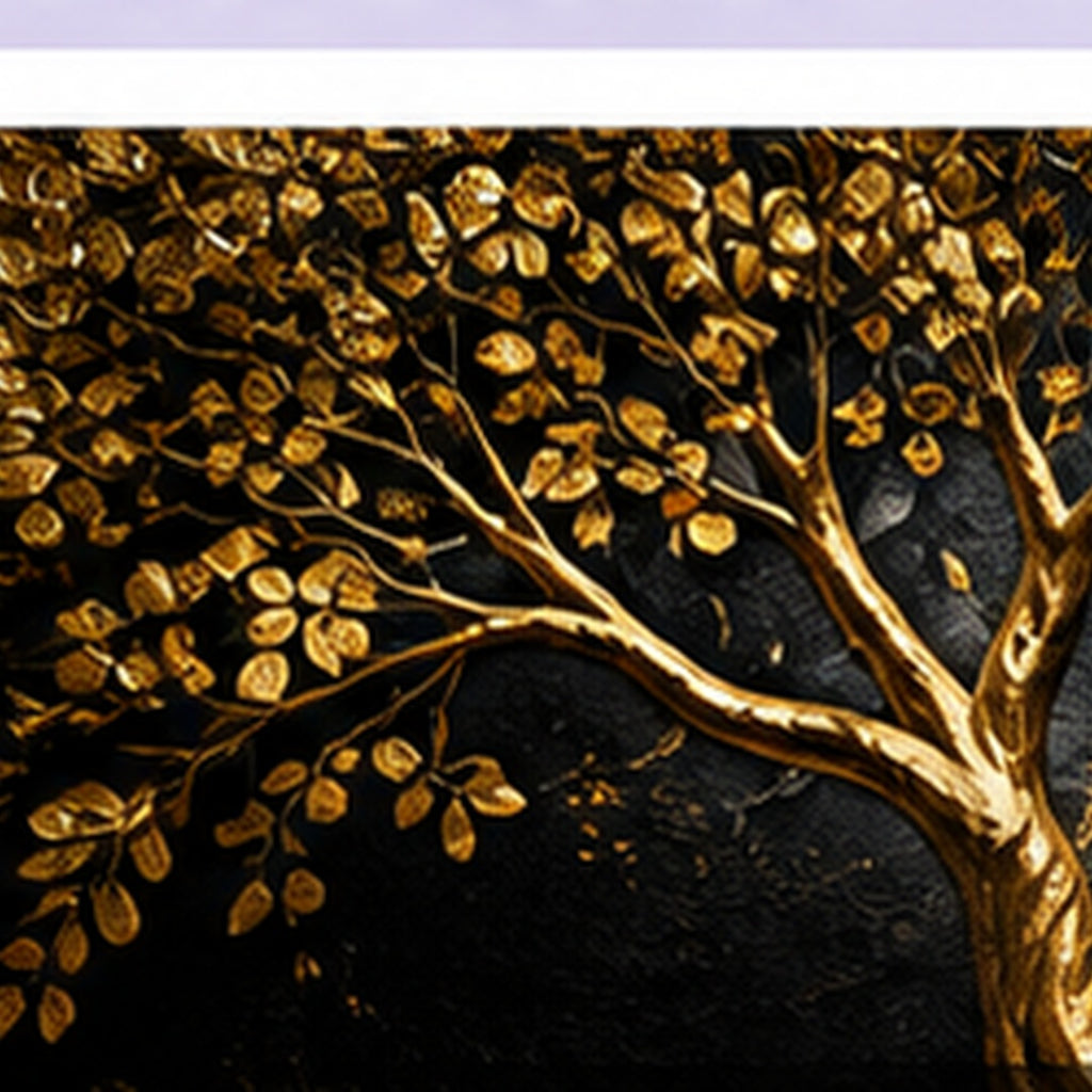 Close-up detail of Golden Serenity golden tree landscape wall art print