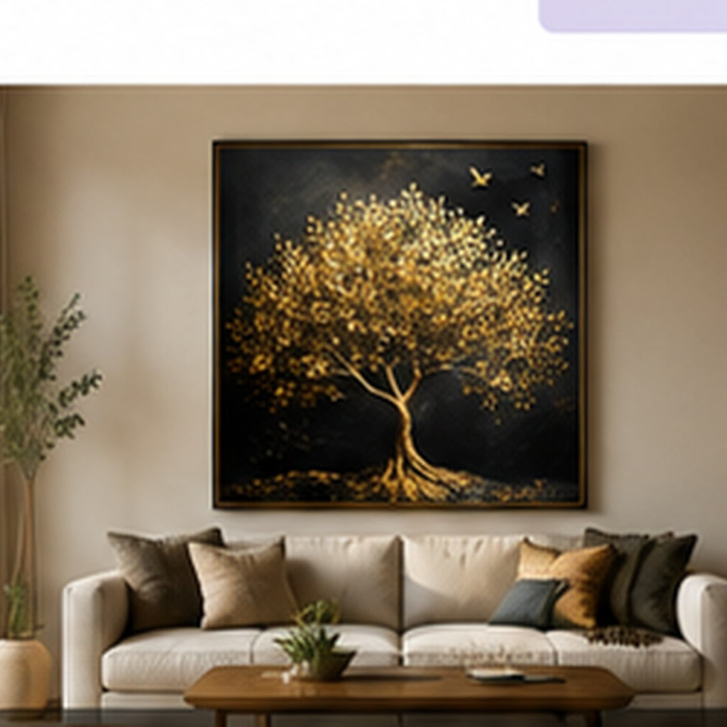 Golden Serenity wall art shown in multiple print sizes and aspect ratios