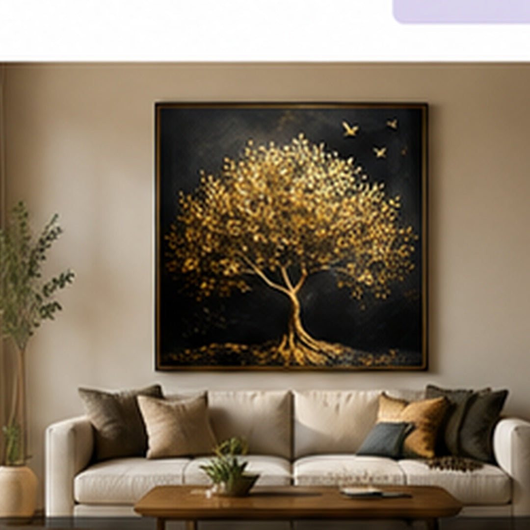 Golden Serenity wall art shown in multiple print sizes and aspect ratios