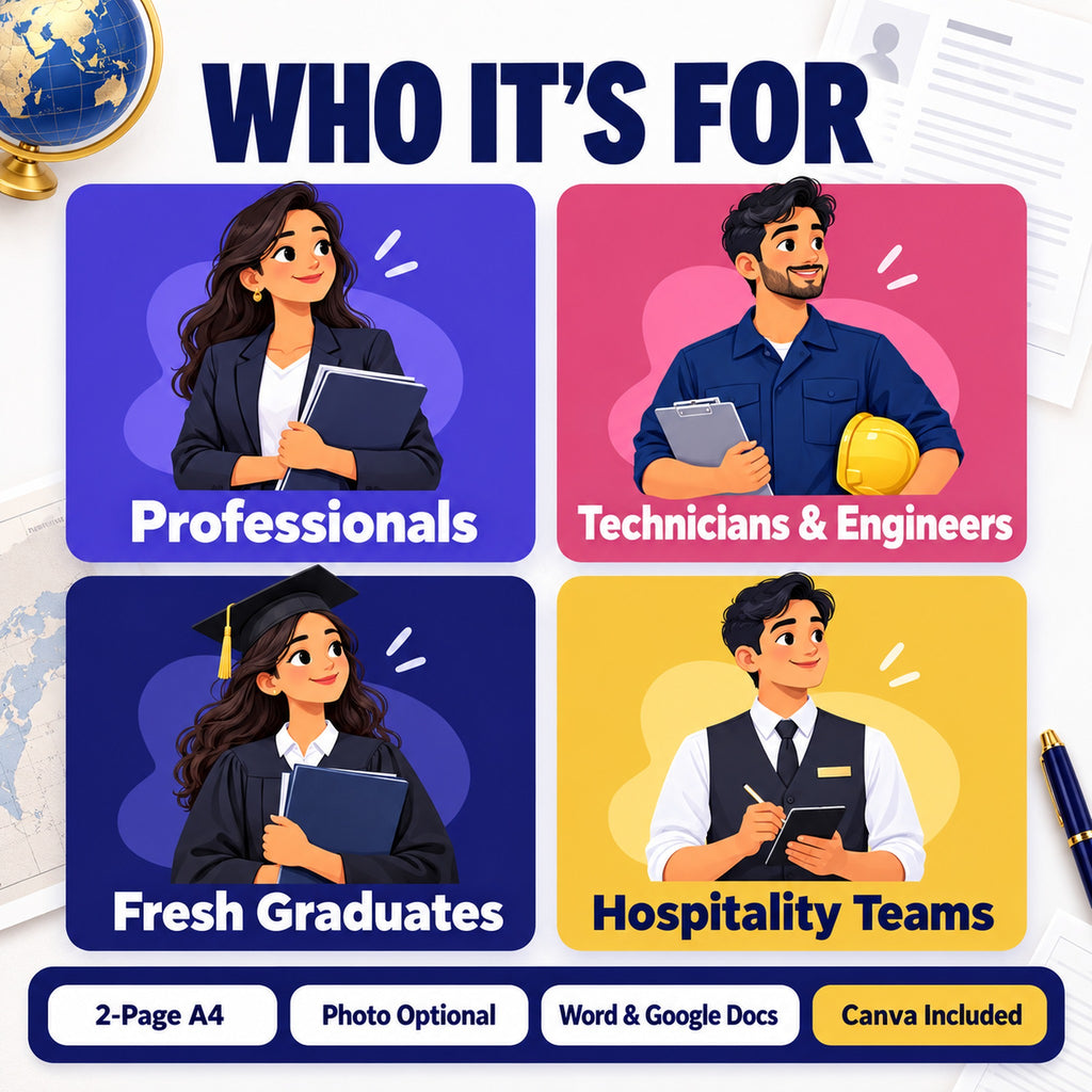 Gulf and overseas CV templates for professionals, technicians, engineers, fresh graduates and hospitality applicants from India