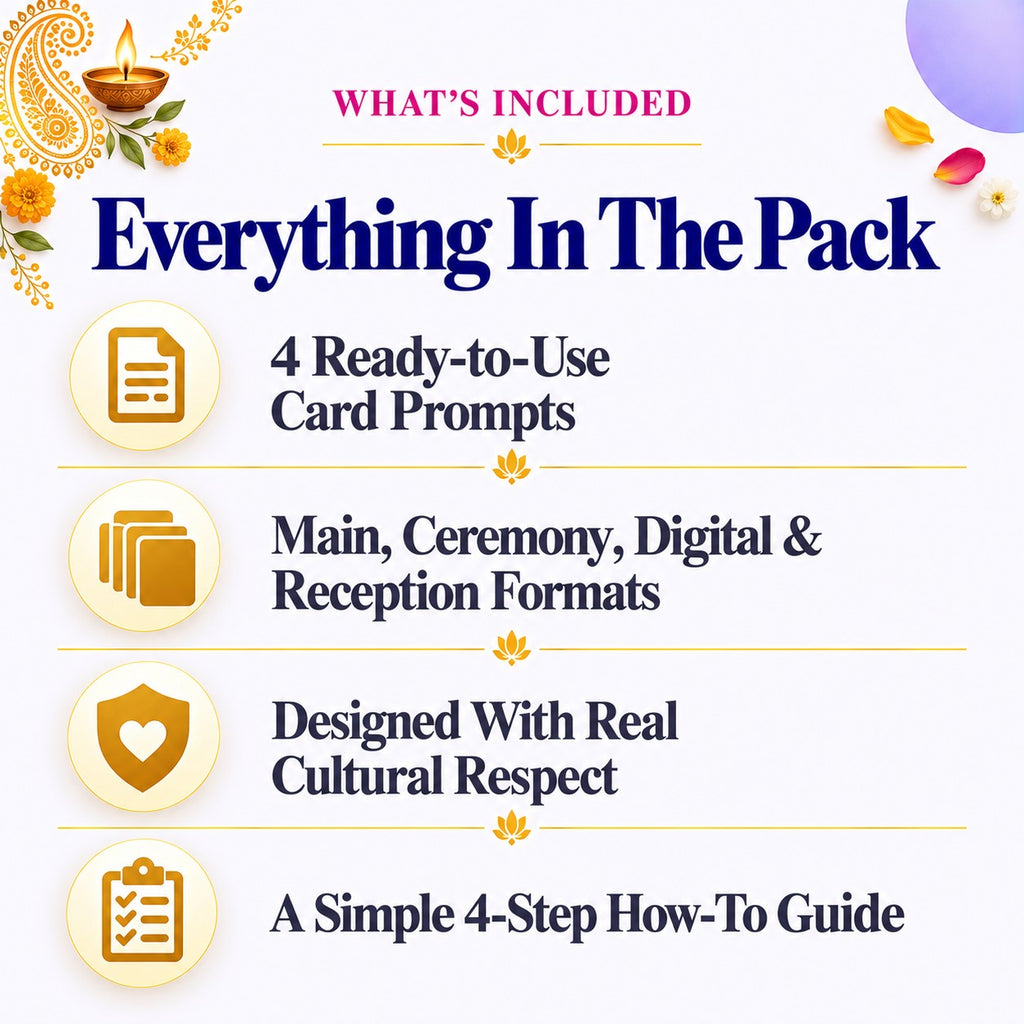Traditional Hindu Wedding Invitation Prompt Pack | Main Card + Ceremony + Digital + Reception | Instant Download PDF