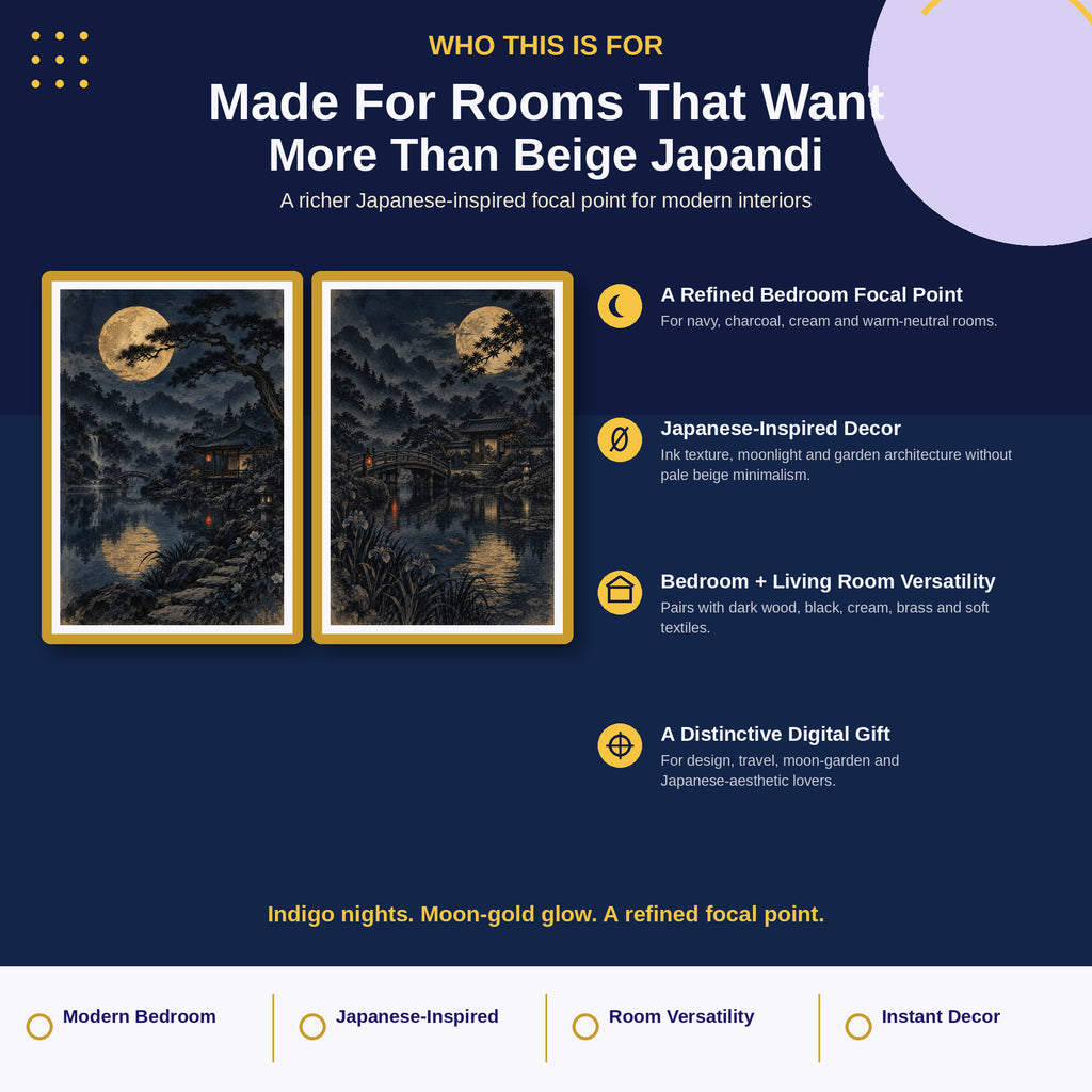 Indigo Japanese wall art pair for modern bedrooms and living rooms beyond beige Japandi decor
