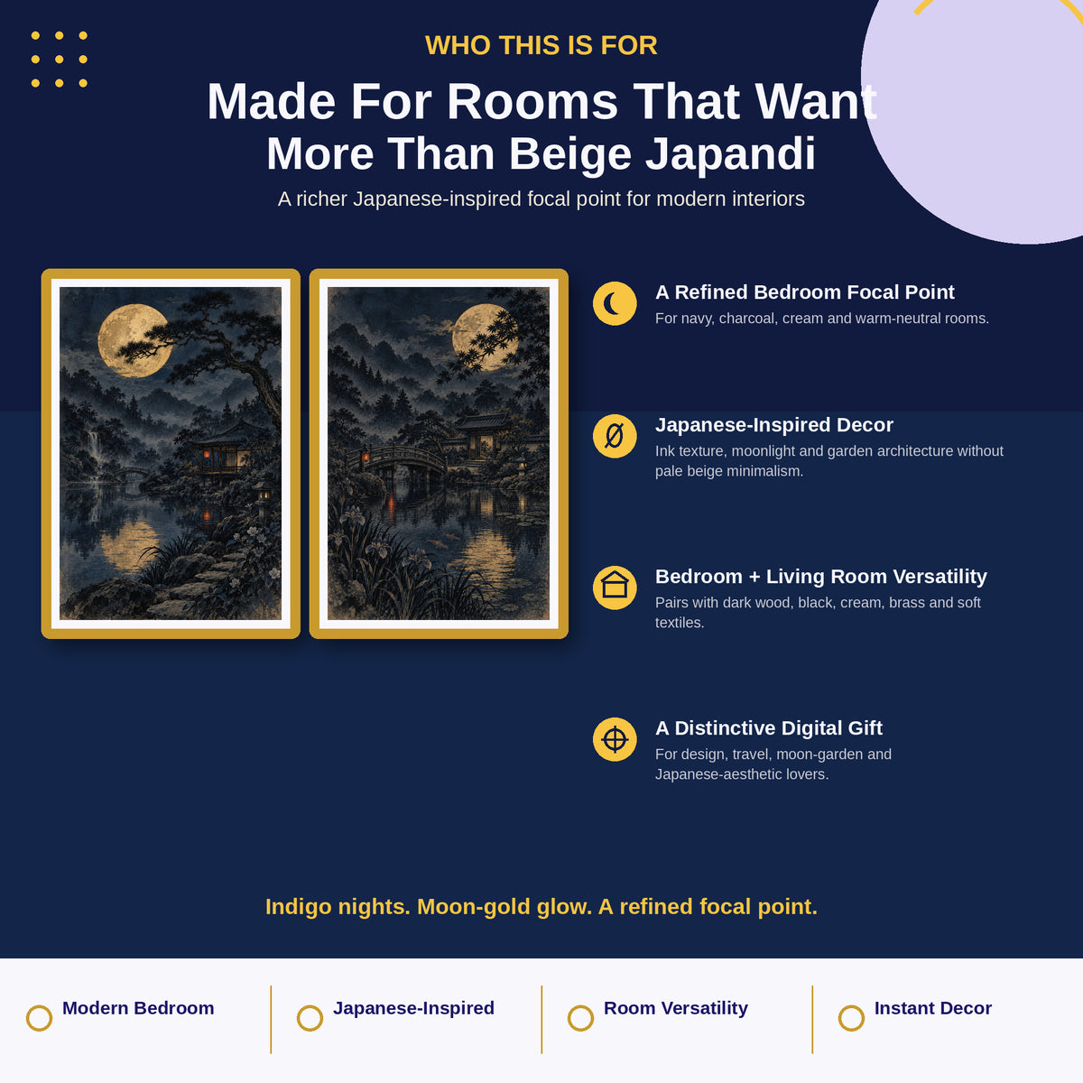Indigo Japanese wall art pair for modern bedrooms and living rooms beyond beige Japandi decor