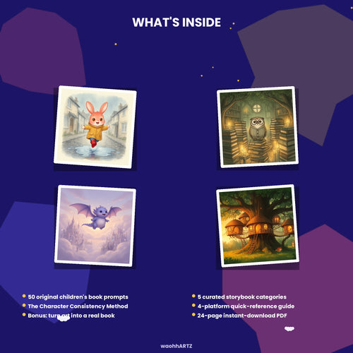 50 Children's Book Illustration AI Art Prompts — Midjourney, DALL-E, Stable Diffusion — Instant Download PDF