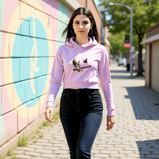 Divine Krishna Flute Printed Cropped Hoodie