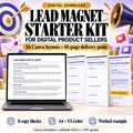 Lead magnet starter kit for digital product sellers with sixteen Canva layouts, a ten-page guide and eight copy blocks.