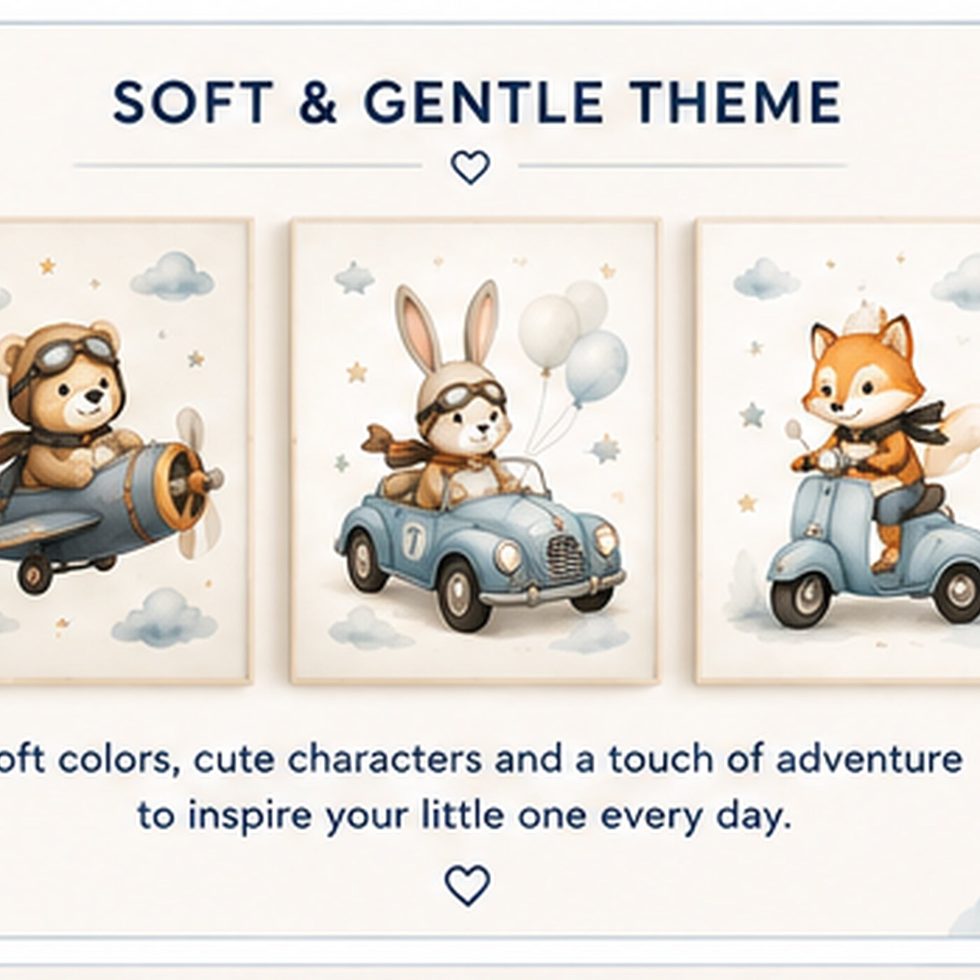 Little Adventurers set of three nursery art preview