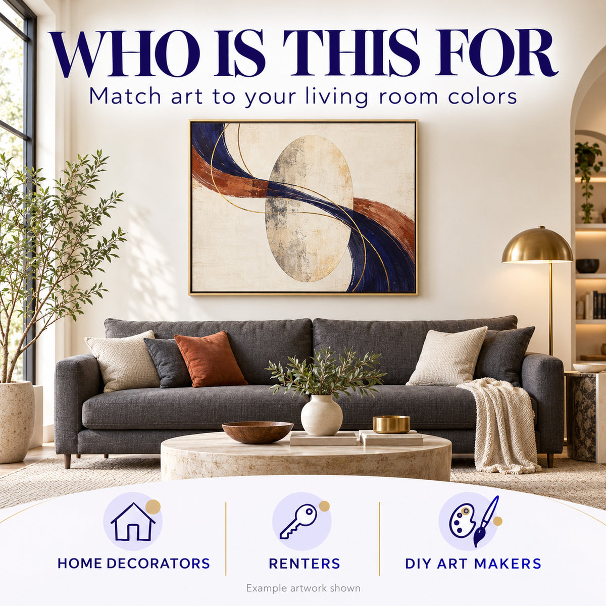 Living room preview using color matched abstract art AI image prompts