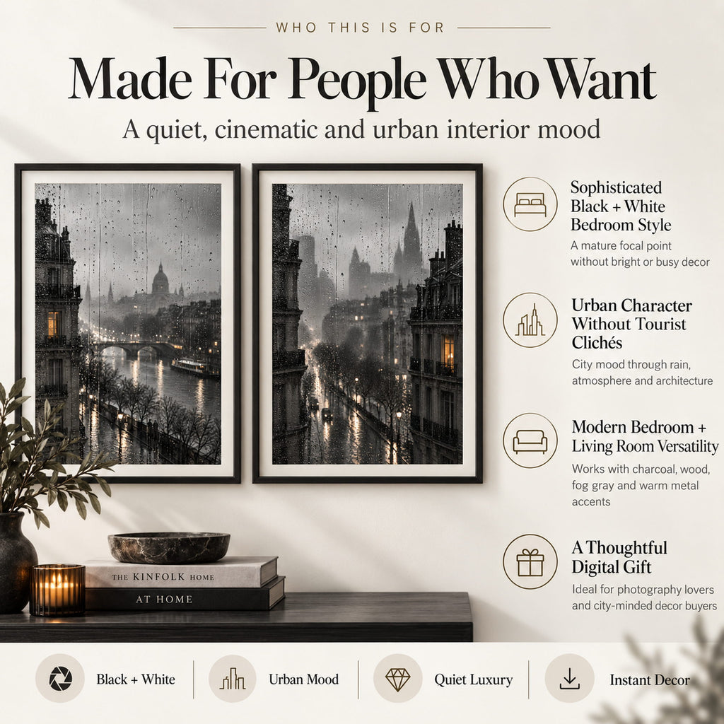 Black and white city wall art for urban bedrooms, modern apartments, photography lovers and sophisticated living rooms