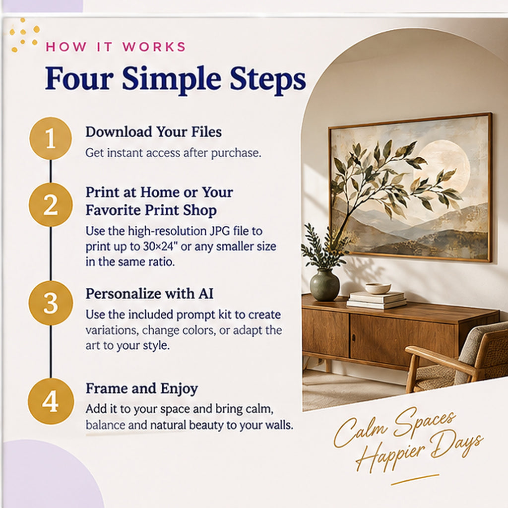 How to download print personalize and frame Japandi botanical wall art