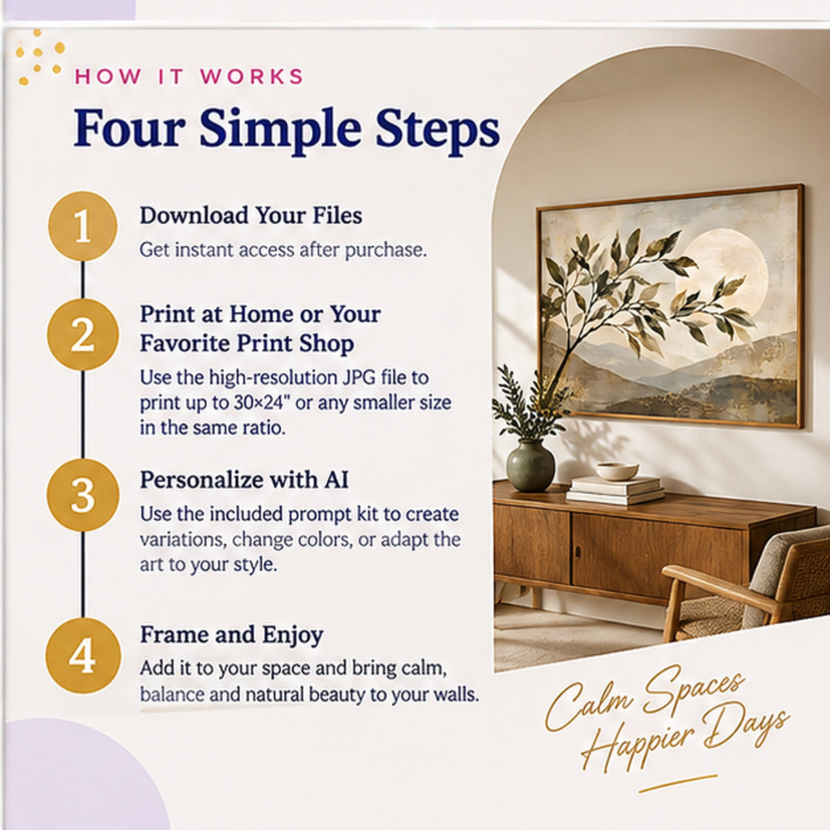 How to download print personalize and frame Japandi botanical wall art
