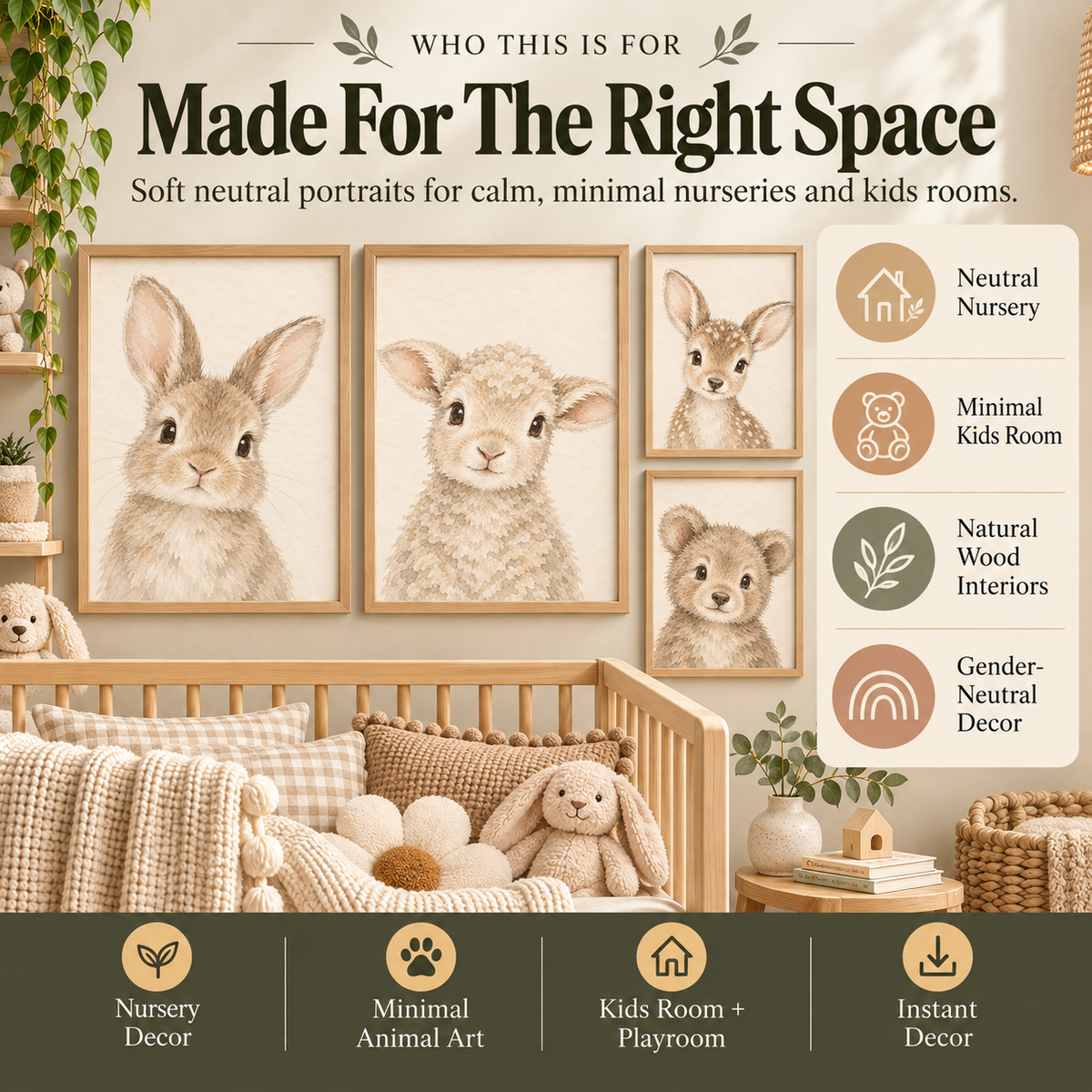 Neutral nursery wall art for minimalist nurseries, natural wood kids rooms, gender-neutral decor and calm playrooms