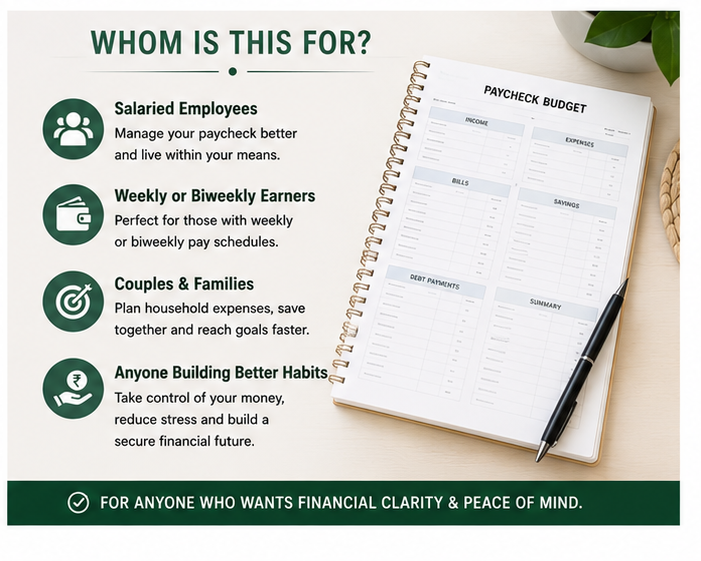 Who is the Paycheck Budget Planner for — salaried employees, weekly or biweekly earners, couples and families, and anyone building better money habits