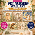 Pet nursery wall art AI prompt kit with 40 photo reference prompts for personalized dog cat and pet portraits