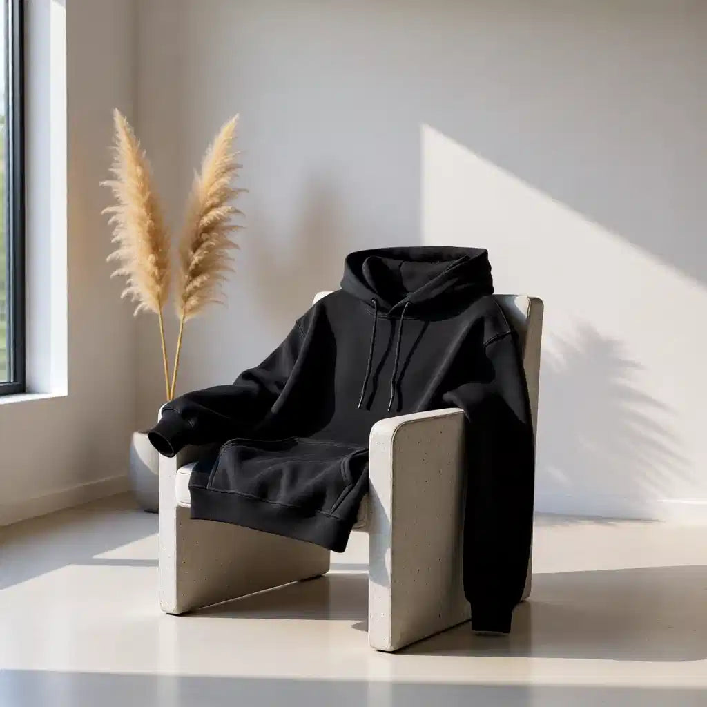 Plain Black Cotton Hoodie