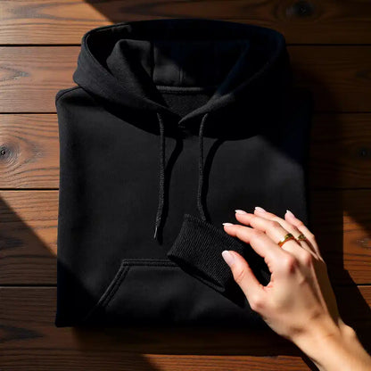 Plain Black Cotton Hoodie