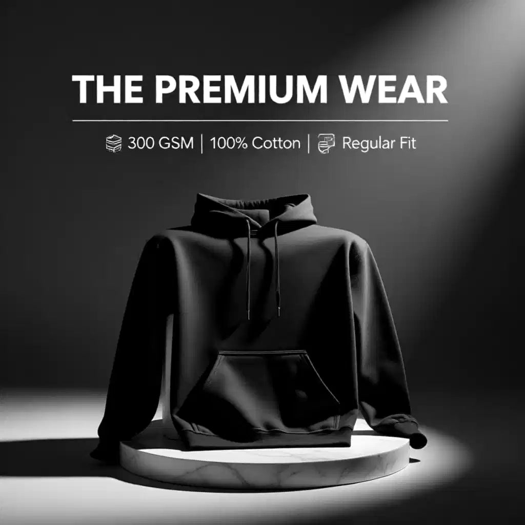 Plain Black Cotton Hoodie