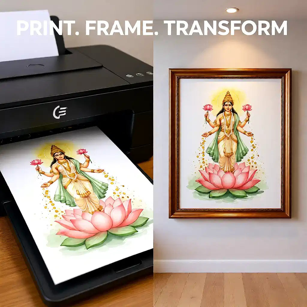 Goddess Lakshmi Art Print — Instant Download — Watercolour Style Hindu Wall Art 8x10 A4 A3 — Diwali Gift — Pooja Room Prosperity Decor