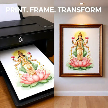 Goddess Lakshmi Art Print — Instant Download — Watercolour Style Hindu Wall Art 8x10 A4 A3 — Diwali Gift — Pooja Room Prosperity Decor
