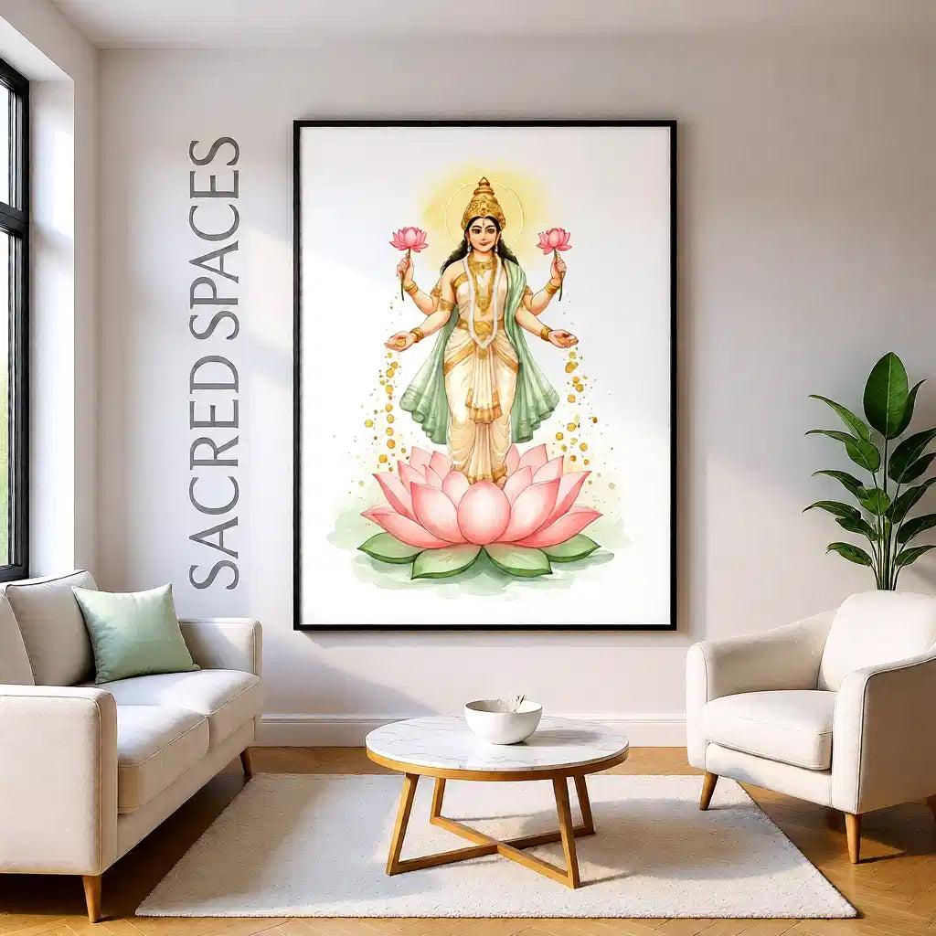Goddess Lakshmi Art Print — Instant Download — Watercolour Style Hindu Wall Art 8x10 A4 A3 — Diwali Gift — Pooja Room Prosperity Decor