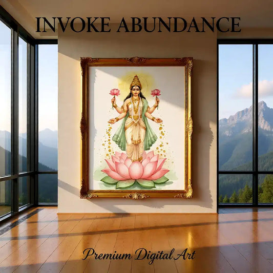 Goddess Lakshmi Art Print — Instant Download — Watercolour Style Hindu Wall Art 8x10 A4 A3 — Diwali Gift — Pooja Room Prosperity Decor