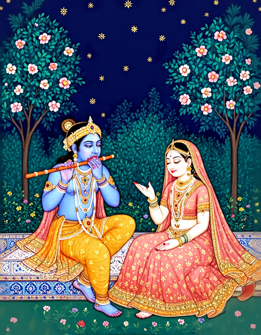 Radha Krishna Art Print — Instant Download — Mughal Miniature Style Hindu Wall Art 8x10 A4 A3 — Love Gift Anniversary Pooja Room Decor