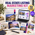 Real estate listing marketing and seller presentation kit with 72 Canva layouts, tracker and AI prompts