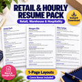 Retail warehouse hospitality resume template one page, with Word, Google Docs and a Canva bonus