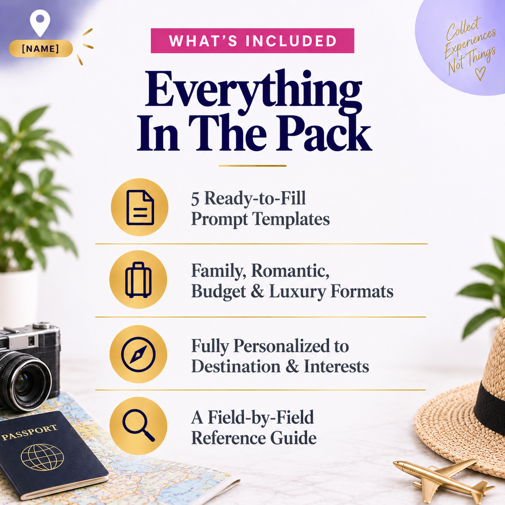 AI Personalized Travel Itinerary Planner Prompts | Fill In Your Details, Get a Ready Planner | Instant Download PDF