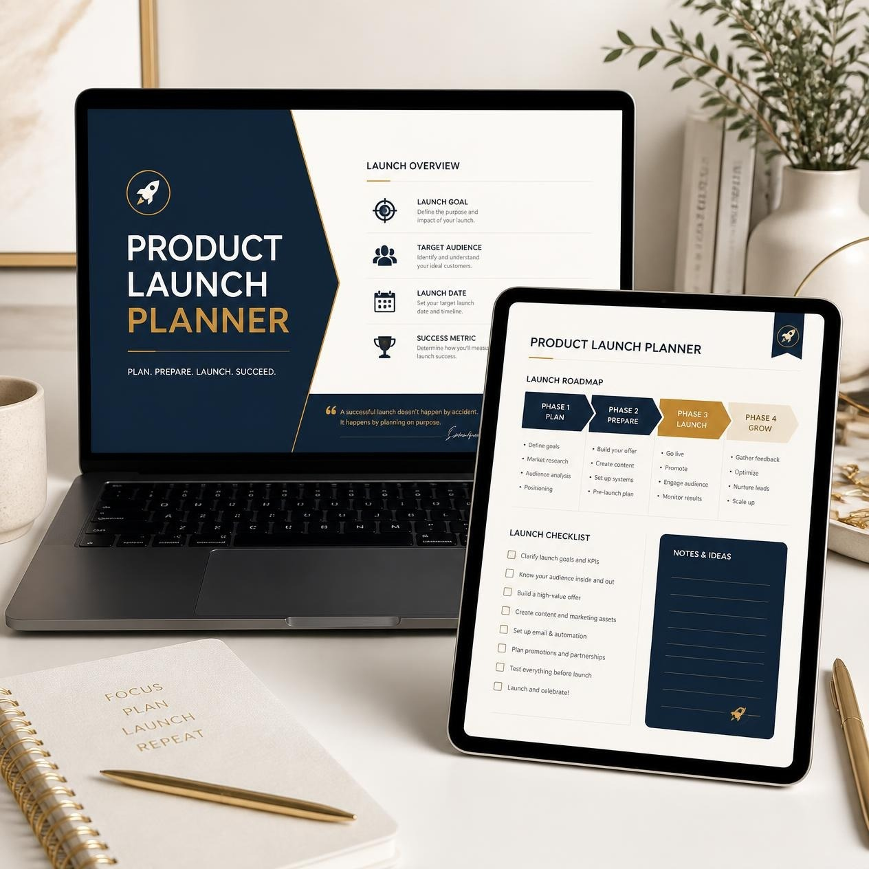 Product Launch Planner Template — Instant Download — Editable Canva 43-Page A4 Business Planner
