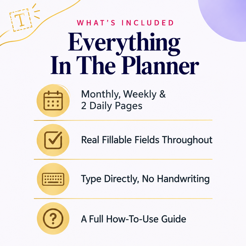 Fillable Digital PDF Planner | Type on Any Device, No Tablet Needed | Instant Download