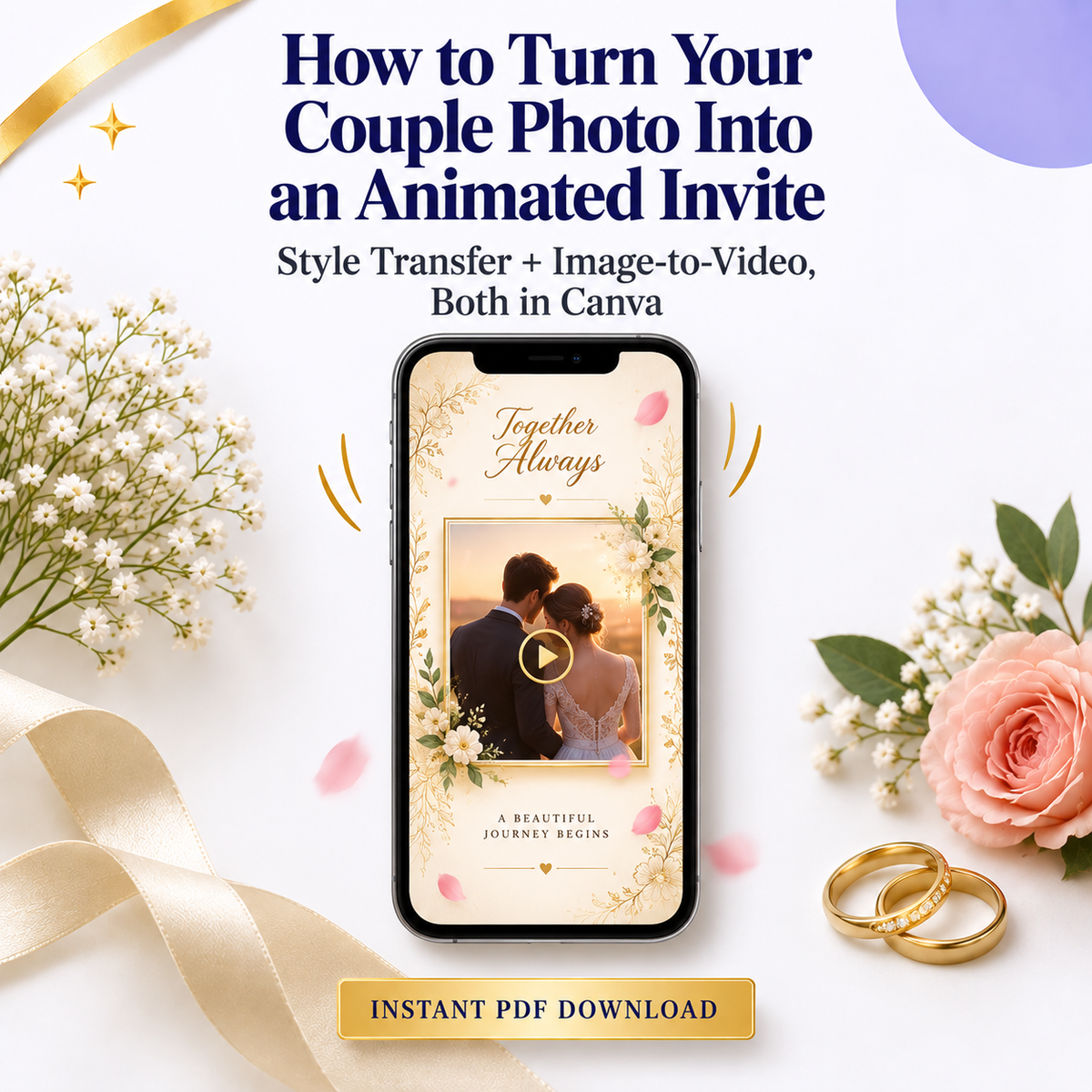 How to Turn Your Couple Photo Into an Animated Invite | Style Transfer + Image-to-Video | Instant Download PDF