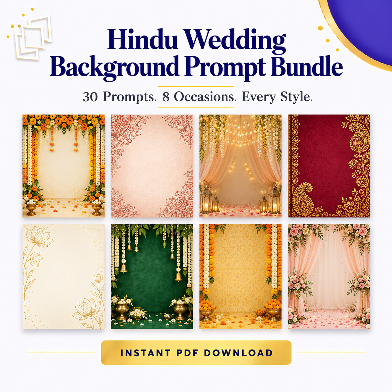 Hindu Wedding Background Prompt Bundle | 30 Prompts, 8 Occasions | Instant Download PDF
