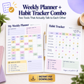 Weekly Planner + Habit Tracker Combo | Undated &amp; Reusable | Instant Download PDF