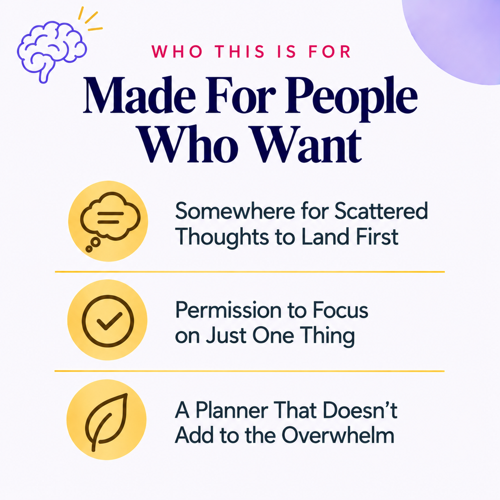 ADHD-Friendly Daily Planner | Brain Dump + One Big Thing | Instant Download PDF