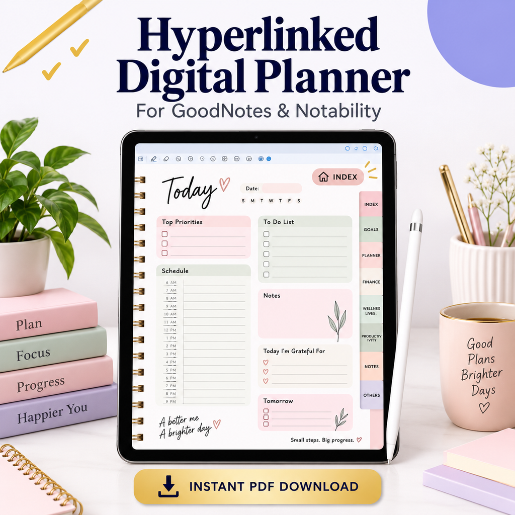 Hyperlinked Digital Planner for GoodNotes &amp; Notability | Undated, Tap-to-Navigate | Instant Download PDF