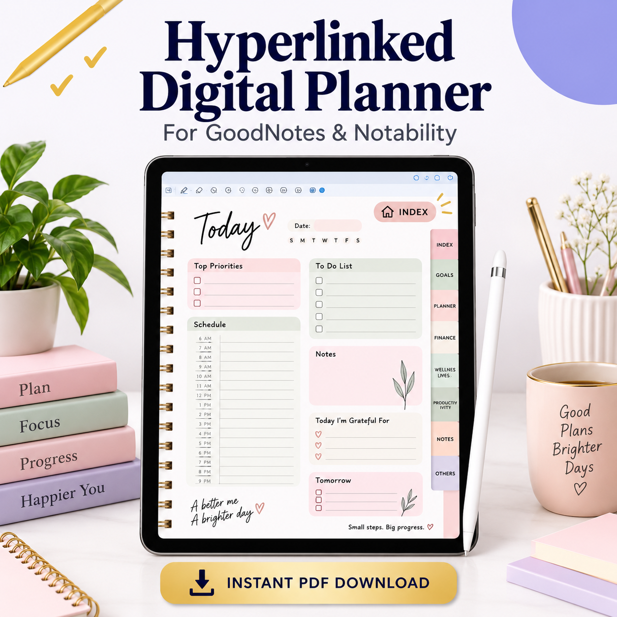 Hyperlinked Digital Planner for GoodNotes &amp; Notability | Undated, Tap-to-Navigate | Instant Download PDF
