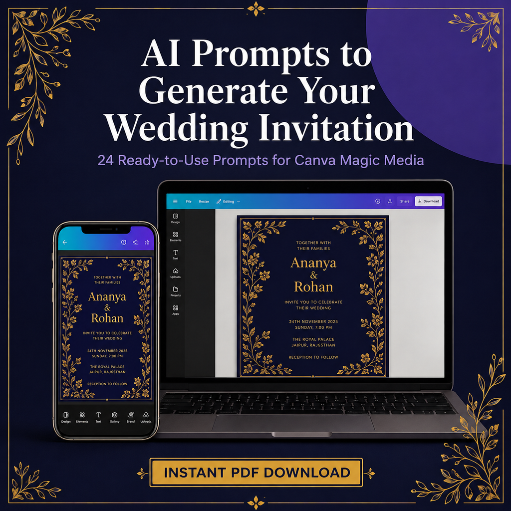 AI Prompts to Generate Your Wedding Invitation in Canva | 24 Magic Media Prompts | Instant Download PDF