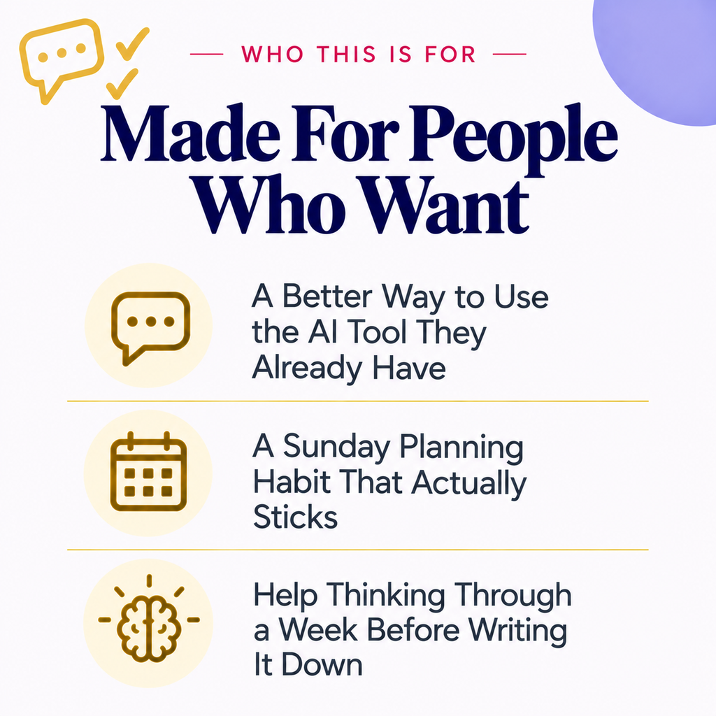 AI Prompts to Plan Your Perfect Week | ChatGPT &amp; Claude Planning Coach Prompts | Instant Download PDF