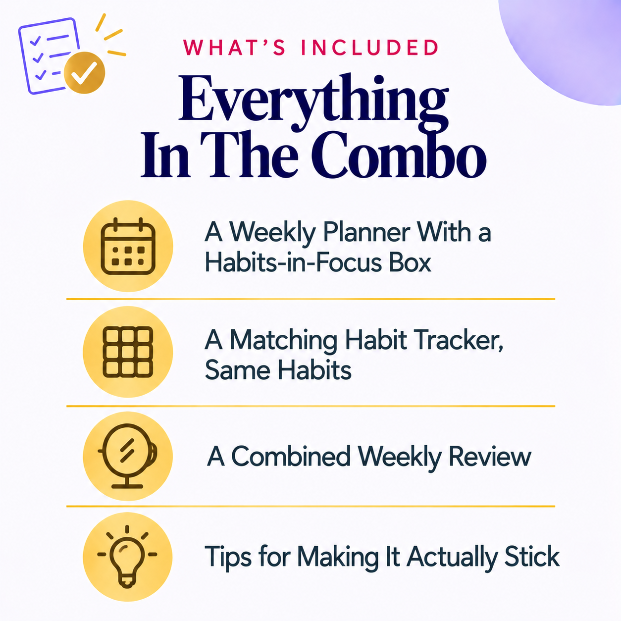 Weekly Planner + Habit Tracker Combo | Undated &amp; Reusable | Instant Download PDF