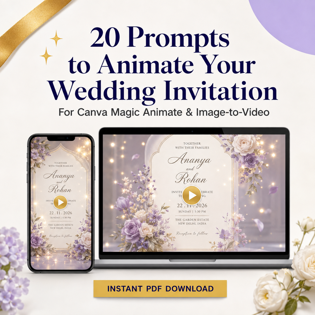 20 Prompts to Animate Your Wedding Invitation in Canva | Magic Animate &amp; Image-to-Video | Instant Download PDF