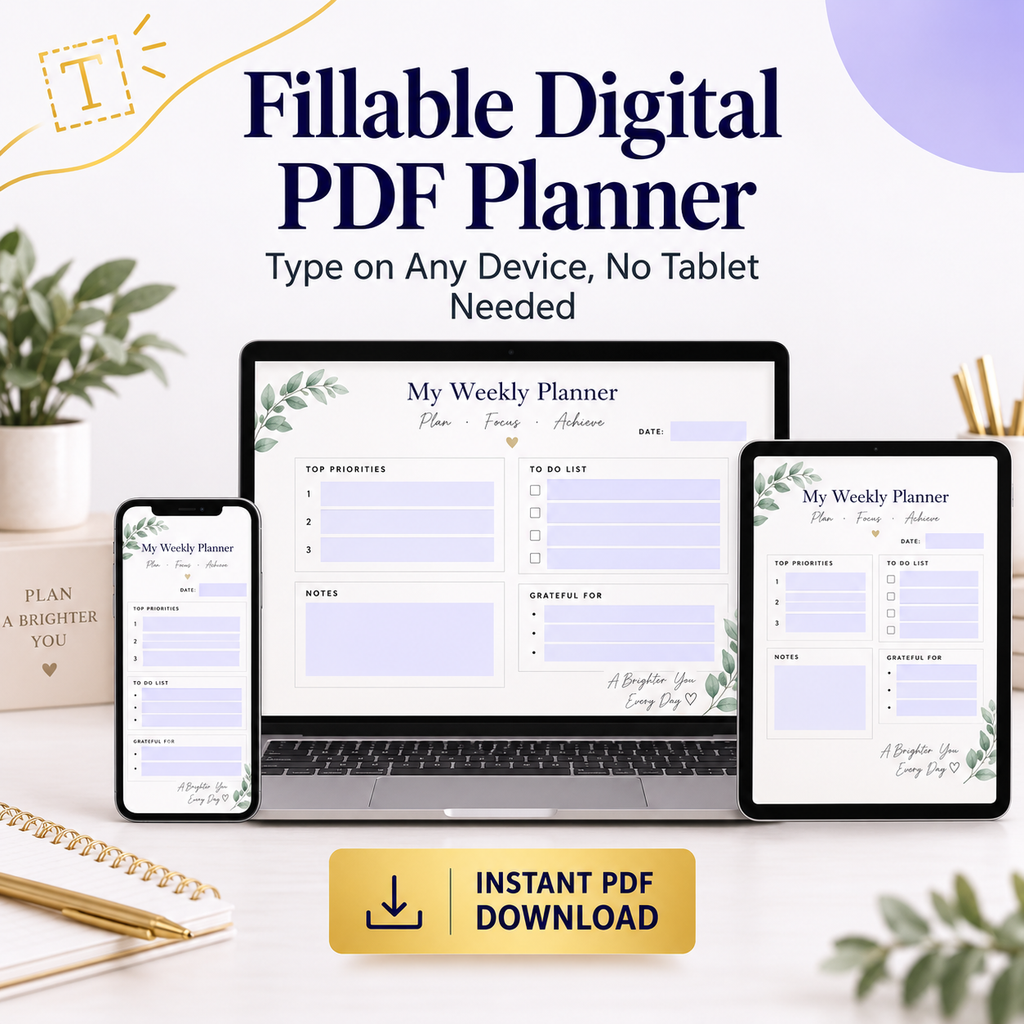Fillable Digital PDF Planner | Type on Any Device, No Tablet Needed | Instant Download