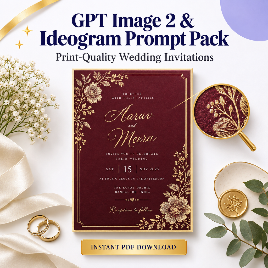 GPT Image 2 &amp; Ideogram Prompt Pack — Print-Quality Wedding Invitations | Instant Download PDF