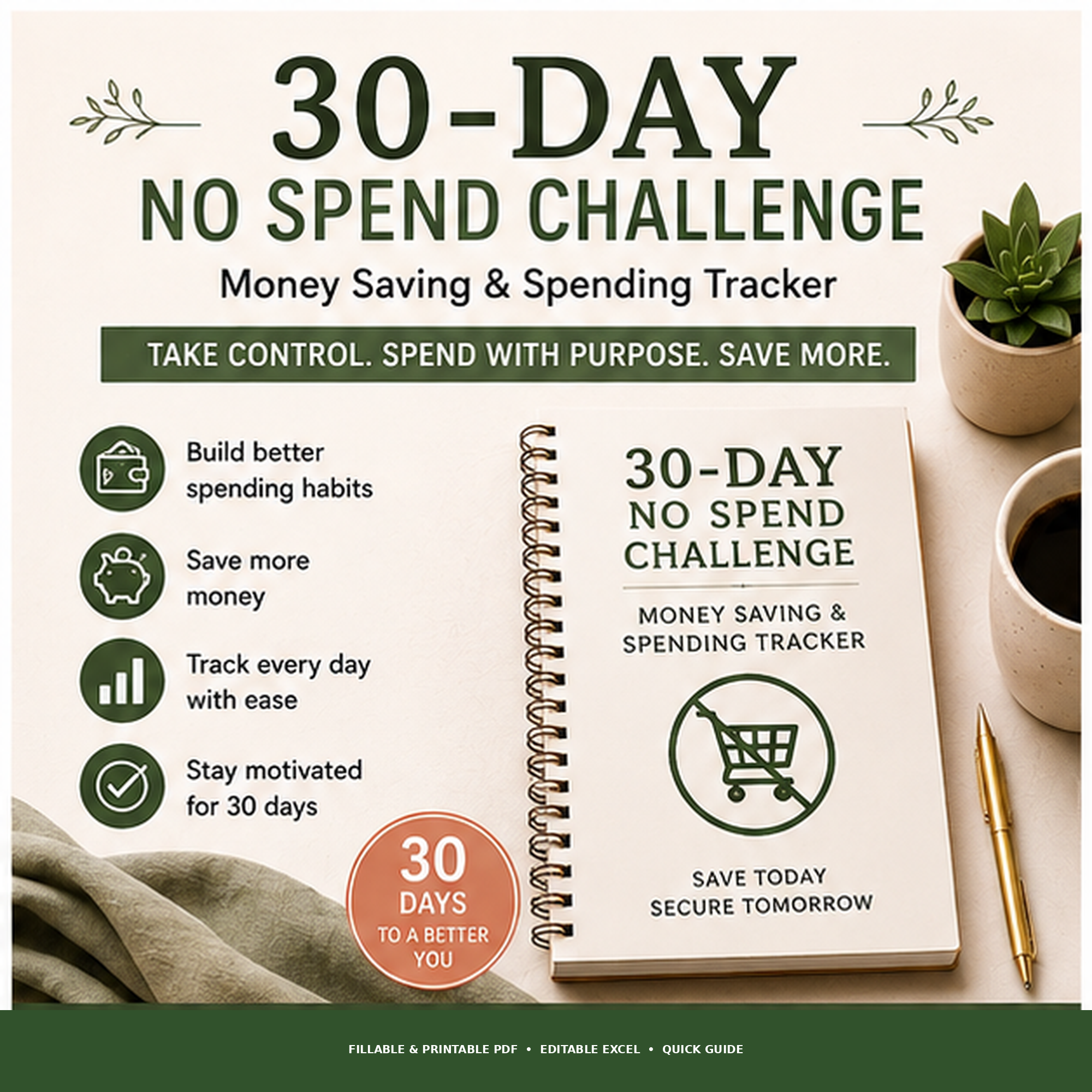 30-Day No-Spend Challenge — Money Saving &amp; Spending Tracker