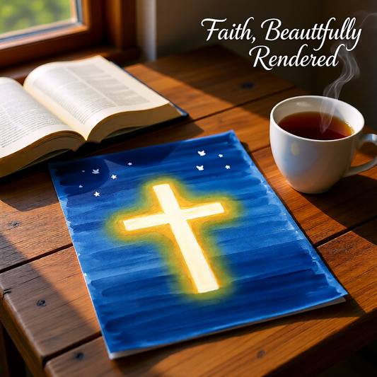 Christian Cross Art Print — Instant Download — Blue Gold Faith Wall Art 8x10 A4 A3 — Christmas Gift — Church Home Decor