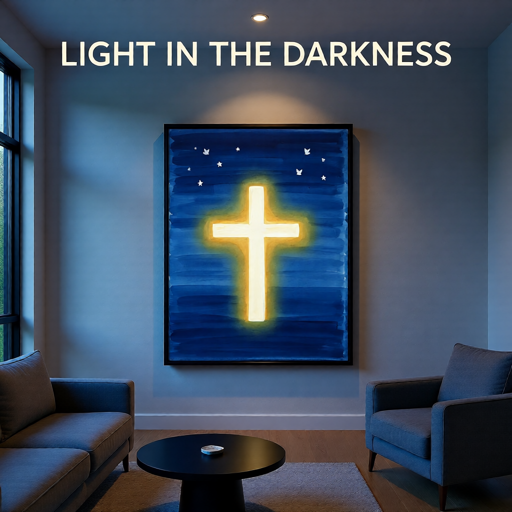 Christian Cross Art Print — Instant Download — Blue Gold Faith Wall Art 8x10 A4 A3 — Christmas Gift — Church Home Decor